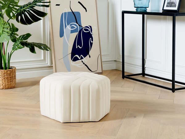 Taburetka krémová biela zamatové čalúnenie 53 x 48 x 29 cm šesťhranná podnožka glamour štýl obývačka spálňa