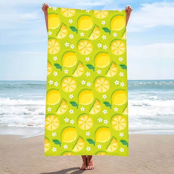 Rýchloschnúca plážová osuška LEMONS 100x180 cm zelená, 100% mikrovlákno