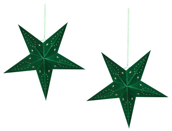 Súprava 2 vianočných hviezd zelená zamatová 45 cm závesné papierové vianočné ozdoby