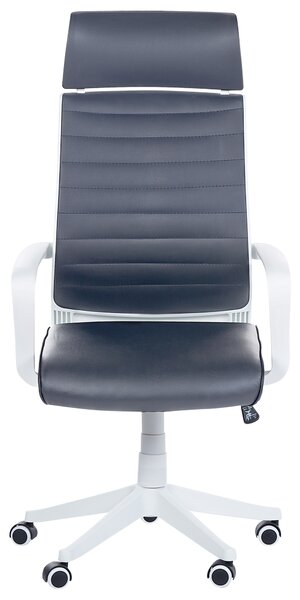 Kancelárska stolička sivá umelá koža výškovo nastaviteľná s opierkami na kolieskach ergonomický tvar moderný štýl