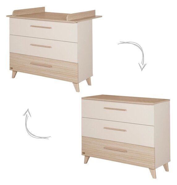 Krémová/v prírodnej farbe detská komoda v dekore duba s prebaľovacím pultom 110x98x75 cm Sidney – Roba