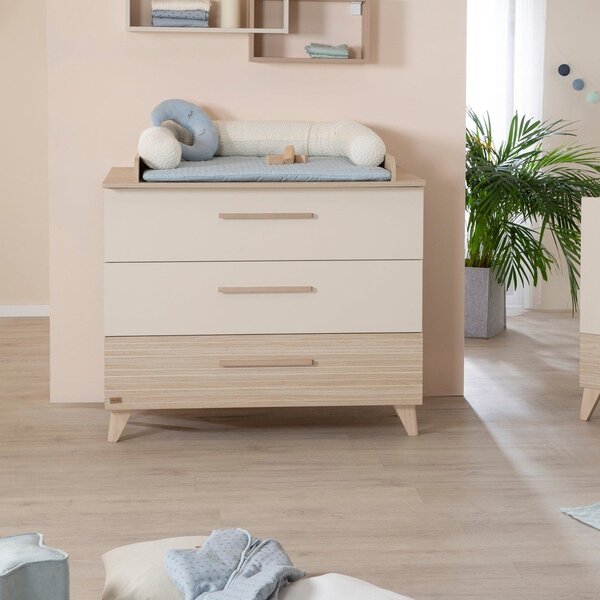 Krémová/v prírodnej farbe detská komoda v dekore duba s prebaľovacím pultom 110x98x75 cm Sidney – Roba