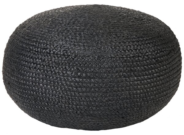 Puf čierny juta EPS guľôčky výplň 45 x 45 x 30 cm okrúhly taburet boho štýl doplnky do domácnosti
