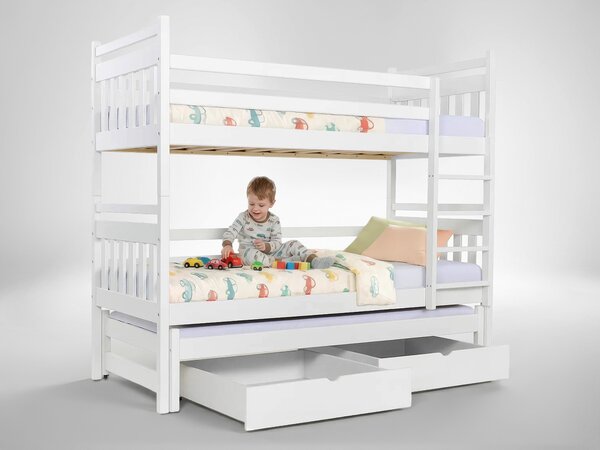 Wilsondo Poschodová posteľ s prístelkou Petra 5 - biela Rozmer: 180x80