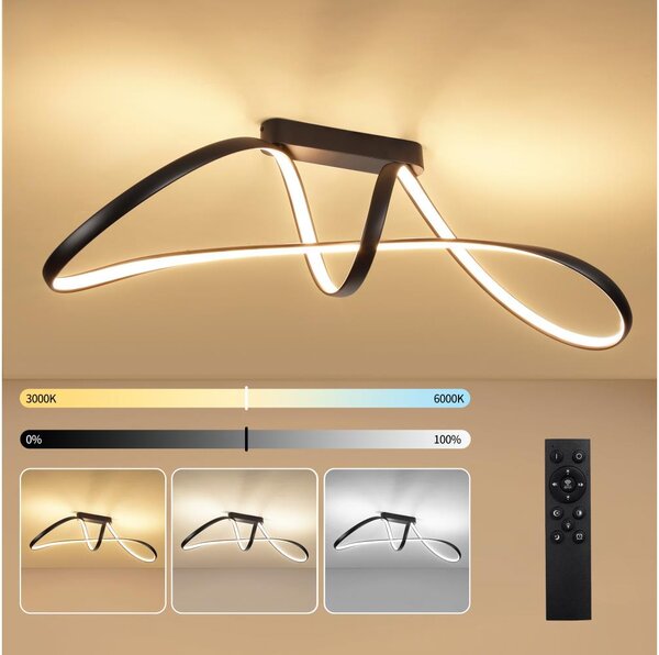 Brilagi-LED Stmievateľný prisadený luster TWISTER LED/60W/230V 3000-6000K čierny s diaľkovým ovládaním
