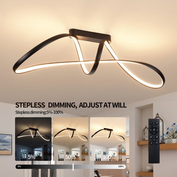 Brilagi-LED Stmievateľný prisadený luster TWISTER LED/60W/230V 3000-6000K čierny s diaľkovým ovládaním