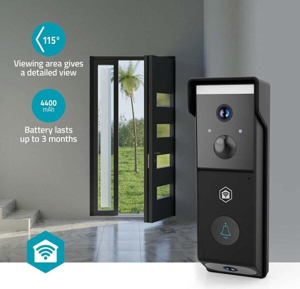 Nedis WIFICDP31BK-Videozvonček so senzorom 4400 mAh 2x Full HD 1080p IP54 Wi-Fi Tuya