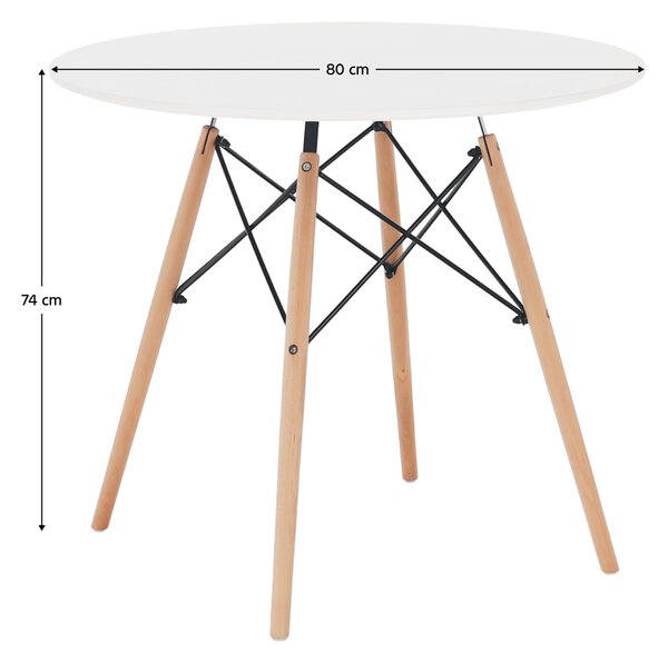 Kondela Jedálenský stôl, biela/buk, priemer 80 cm, GAMIN 2 NEW 80