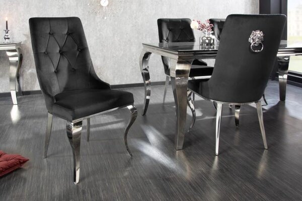 IIG - Elegantná stolička MODERN BAROQUE II, čierna zamat, nerezová oceľ