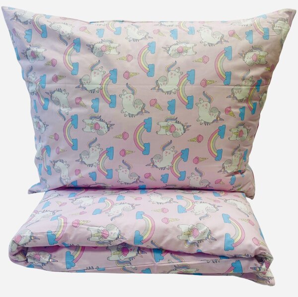 Obliečky bavlnené Jednorožec ružový TiaHome - Detský set 130x90cm + 65x45cm
