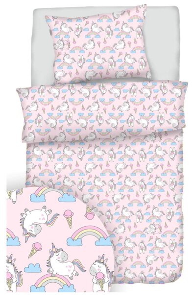 Obliečky bavlnené Jednorožec ružový TiaHome - Detský set 130x90cm + 65x45cm
