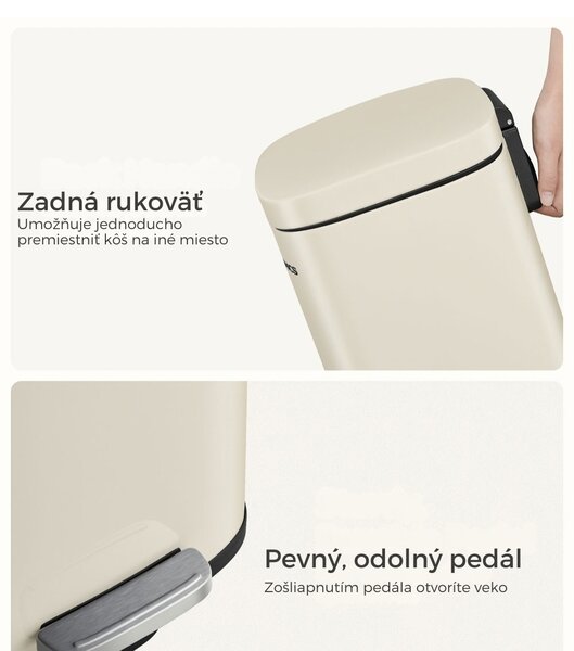 Odpadkový kôš s pomalým zatváraním SLOW, 30l, béžová SongmicsHome