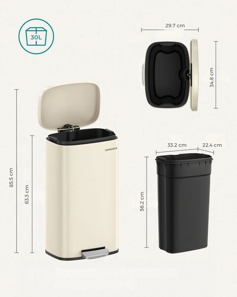 Odpadkový kôš s pomalým zatváraním SLOW, 30l, béžová SongmicsHome