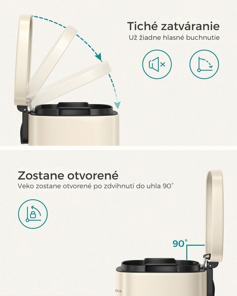 Odpadkový kôš s pomalým zatváraním SLOW, 30l, béžová SongmicsHome