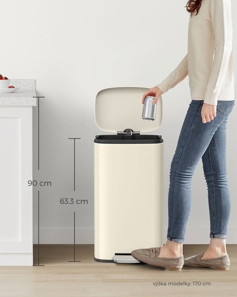 Odpadkový kôš s pomalým zatváraním SLOW, 30l, béžová SongmicsHome