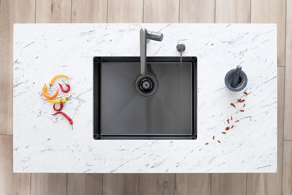 Laveo Marmara, 1-komorový nerezový drez 540x440x200 mm, grafitová, LAV-SAM_510P
