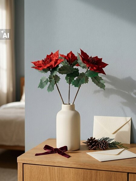 Sinsay - Vianočné dekoratívne vetvičky s poinsettiou 3 pack - viacfarebná