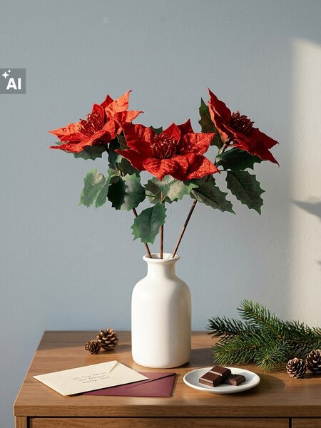 Sinsay - Vianočné dekoratívne vetvičky s poinsettiou 3 pack - viacfarebná