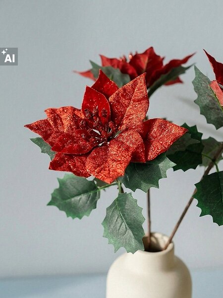 Sinsay - Vianočné dekoratívne vetvičky s poinsettiou 3 pack - viacfarebná