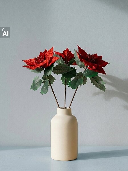 Sinsay - Vianočné dekoratívne vetvičky s poinsettiou 3 pack - viacfarebná