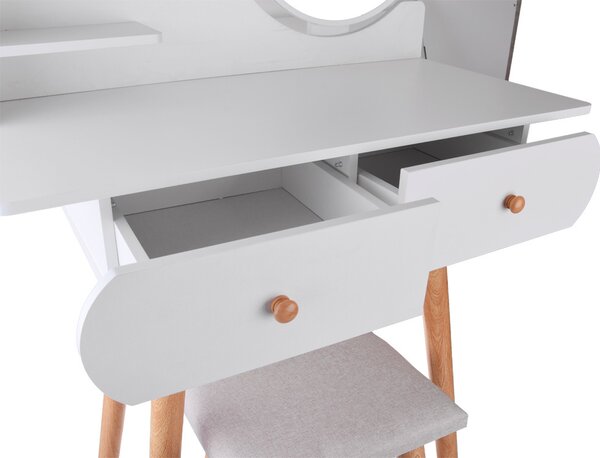 JOKOMISIADA Biely toaletný stolík so zrkadlom, stoličkou a zásuvkami v škandinávskom štýle ZA4820