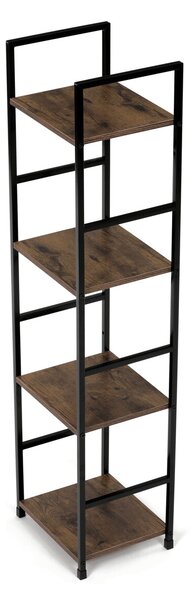 4-policový interiérový regál, čierny kov / MDF dekor dub, 113x29x24cm