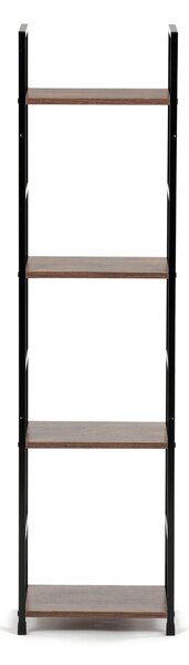 4-policový interiérový regál, čierny kov / MDF dekor dub, 113x29x24cm