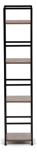 4-policový interiérový regál, čierny kov / MDF dekor dub, 113x29x24cm