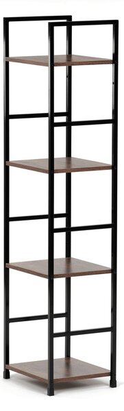 4-policový interiérový regál, čierny kov / MDF dekor dub, 113x29x24cm