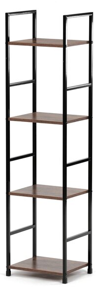 4-policový interiérový regál, čierny kov / MDF dekor dub, 113x29x24cm