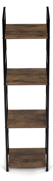 4-policový interiérový regál, čierny kov / MDF dekor dub, 113x29x24cm