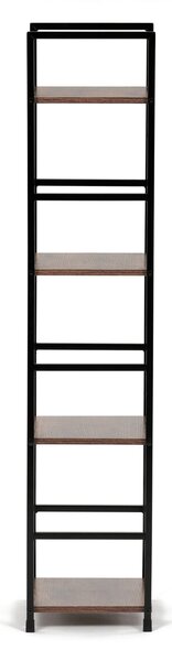 4-policový interiérový regál, čierny kov / MDF dekor dub, 113x29x24cm