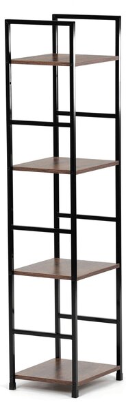 4-policový interiérový regál, čierny kov / MDF dekor dub, 113x29x24cm