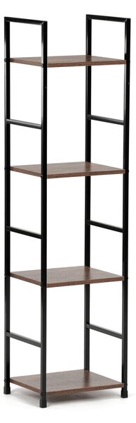 4-policový interiérový regál, čierny kov / MDF dekor dub, 113x29x24cm