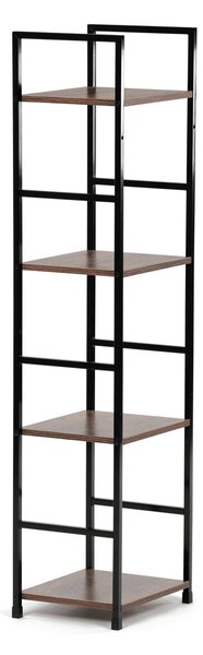 4-policový interiérový regál, čierny kov / MDF dekor dub, 113x29x24cm