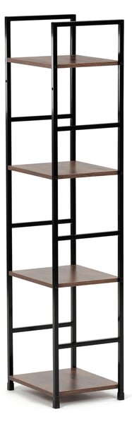 4-policový interiérový regál, čierny kov / MDF dekor dub, 113x29x24cm