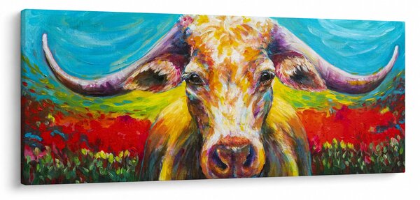Obraz - Maľovaná krava (120x50 cm)