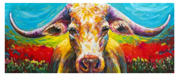 Obraz - Maľovaná krava (120x50 cm)