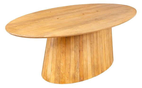 Moderný oválny jedálenský stôl Davidson z masívneho mangového dreva v prírodnej teplej hnedej farbe s lamelovou nohou 220 cm