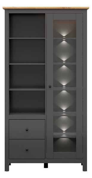 NovýNábytok.sk Vitrína BRW Hesen REG1W2S/20/11 (s LED osvetlením) (grafit + dub artisan). Akcia -17%. Vlastná spoľahlivá doprava až k Vám domov. 1062527
