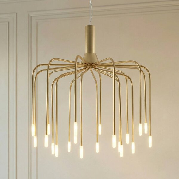 LED závesné svietidlo Lucande Ariadne, Ø 57 cm, matná zlatá, 20 žiaroviek, Mosadz / zlato, Obývacia izba / jedáleň, kov, Moderný, Závesné svietidlo