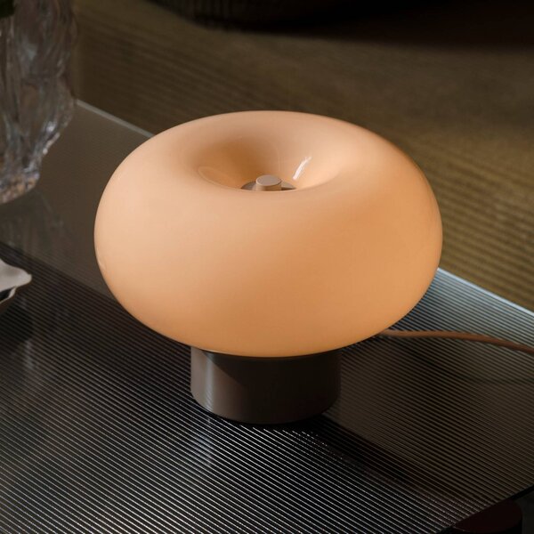 Stolová lampa Malti, sklo, béžová, Ø 27,5 cm, E27, Krémová / jantárovo žltá, Obývacia izba / jedáleň, Sklo, Stojacie svietidlo