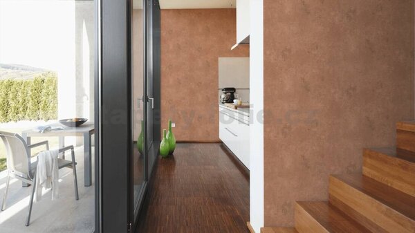 Vliesové tapety na stenu BOS BOS 38832-2, rozmer 10,05 m x 0,53 m, moderná stierka tehlový odtieň s metalickými detailmi, A.S. CRÉATION