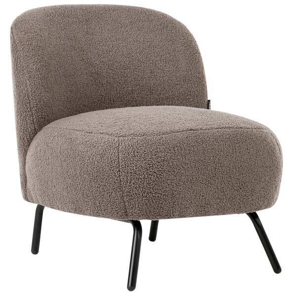 Kreslo sivobéžové buklé čalúnenie bez podrúčok čierne kovové nohy moderný retro štýl obývačka