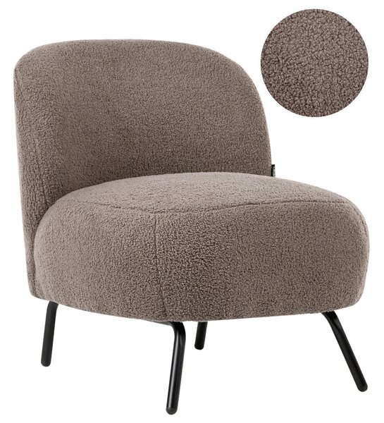 Kreslo sivobéžové buklé čalúnenie bez podrúčok čierne kovové nohy moderný retro štýl obývačka