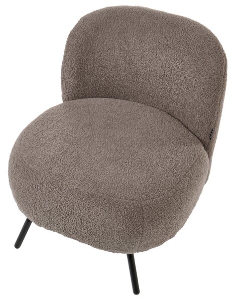 Kreslo sivobéžové buklé čalúnenie bez podrúčok čierne kovové nohy moderný retro štýl obývačka