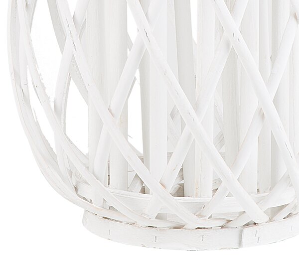Lampáš na sviečku biele vŕbové drevo sklo 40 cm interiér exteriér škandinávsky štýl dekorácie