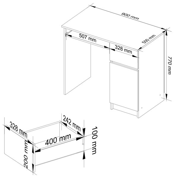 Ak furniture Písací stôl PIKSEL 90 cm jelša pravý
