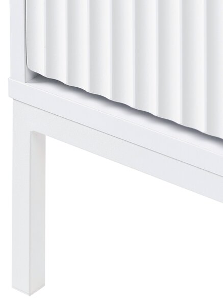 Nočný stolík s 2 zásuvkami biely MDF moderný úložný nábytok drážkovaný dizajn obývacia izba spálňa