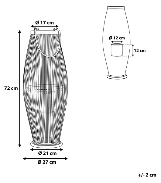 Lampáš čierny z bambusového dreva výška 72 cm s držiakom na sviečku do interiéru a exteriéru škandinávsky boho štýl